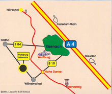 Wolfsburg-Unkeroda liegt südlich der kreisfreien Stadt Eisenach.